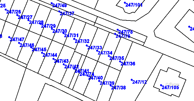 Parcela st. 247/34 v KÚ České Meziříčí, Katastrální mapa
