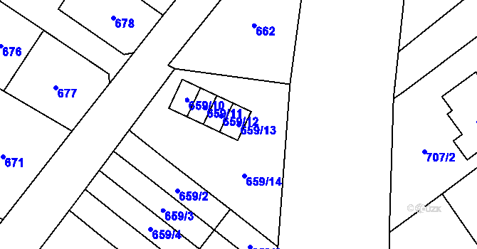 Parcela st. 659/13 v KÚ České Meziříčí, Katastrální mapa