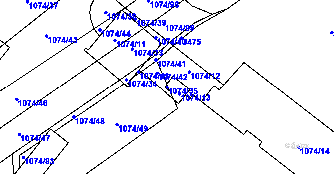 Parcela st. 1074/35 v KÚ České Meziříčí, Katastrální mapa