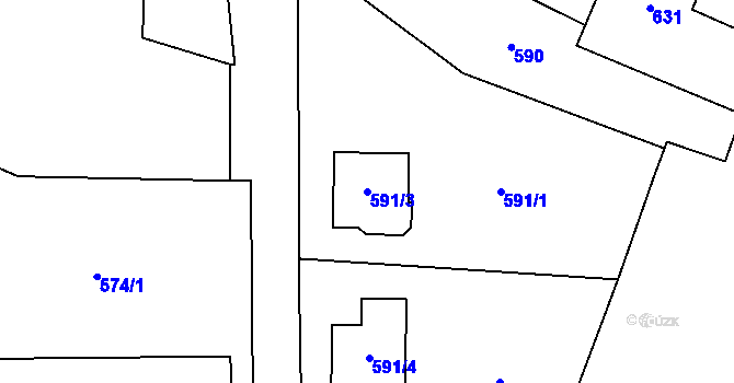Parcela st. 591/3 v KÚ České Meziříčí, Katastrální mapa