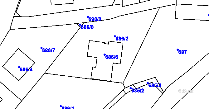 Parcela st. 686/6 v KÚ České Meziříčí, Katastrální mapa