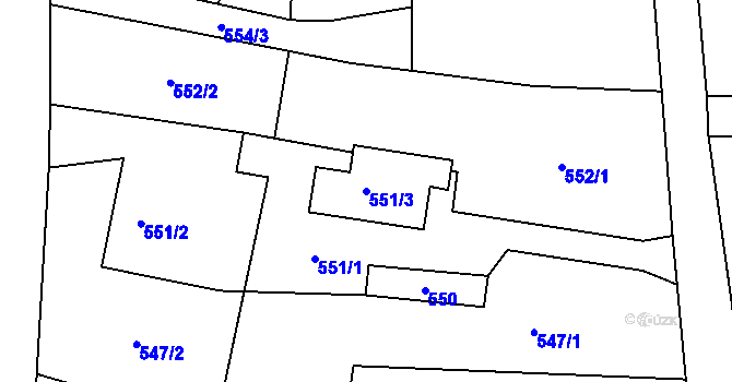 Parcela st. 551/3 v KÚ České Meziříčí, Katastrální mapa