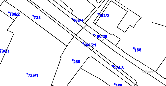 Parcela st. 166/21 v KÚ České Meziříčí, Katastrální mapa