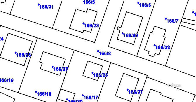 Parcela st. 166/8 v KÚ Rohenice, Katastrální mapa