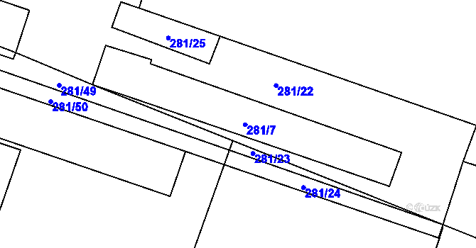 Parcela st. 281/7 v KÚ Rohenice, Katastrální mapa