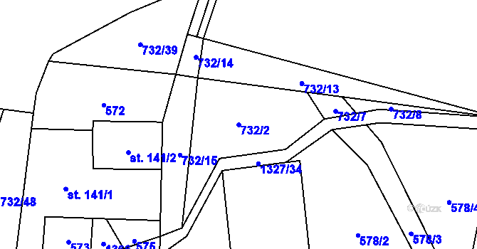 Parcela st. 732/2 v KÚ České Petrovice, Katastrální mapa