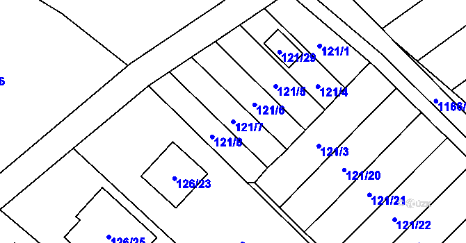 Parcela st. 121/7 v KÚ České Velenice, Katastrální mapa