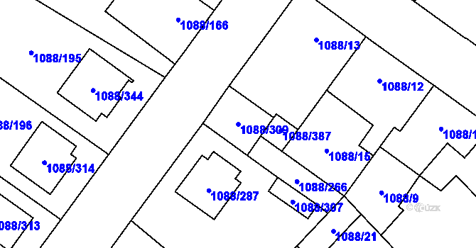 Parcela st. 1088/309 v KÚ České Velenice, Katastrální mapa