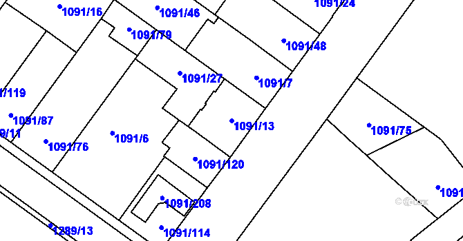 Parcela st. 1091/13 v KÚ České Velenice, Katastrální mapa