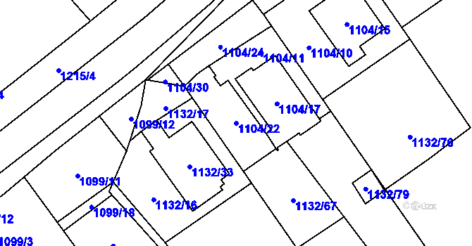 Parcela st. 1104/22 v KÚ České Velenice, Katastrální mapa