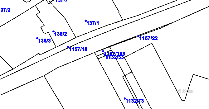 Parcela st. 1132/53 v KÚ České Velenice, Katastrální mapa