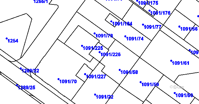 Parcela st. 1091/226 v KÚ České Velenice, Katastrální mapa