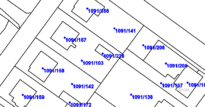 Parcela st. 1091/228 v KÚ České Velenice, Katastrální mapa