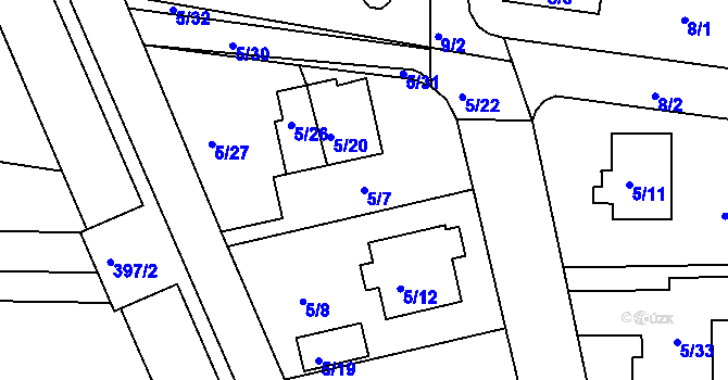 Parcela st. 5/7 v KÚ České Vrbné, Katastrální mapa