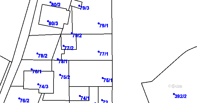 Parcela st. 77/1 v KÚ České Vrbné, Katastrální mapa
