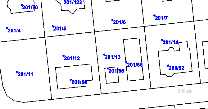 Parcela st. 201/13 v KÚ České Vrbné, Katastrální mapa