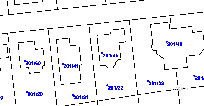 Parcela st. 201/45 v KÚ České Vrbné, Katastrální mapa