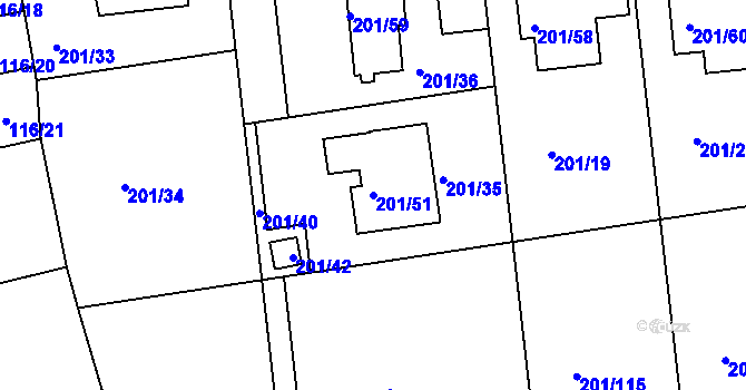Parcela st. 201/51 v KÚ České Vrbné, Katastrální mapa