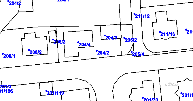 Parcela st. 204/2 v KÚ České Vrbné, Katastrální mapa
