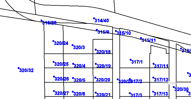 Parcela st. 320/18 v KÚ České Vrbné, Katastrální mapa