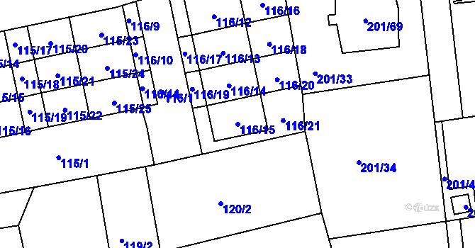 Parcela st. 116/15 v KÚ České Vrbné, Katastrální mapa