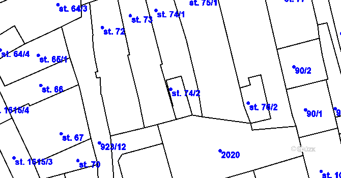 Parcela st. 74/2 v KÚ Český Brod, Katastrální mapa