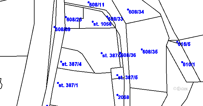 Parcela st. 387/2 v KÚ Český Brod, Katastrální mapa