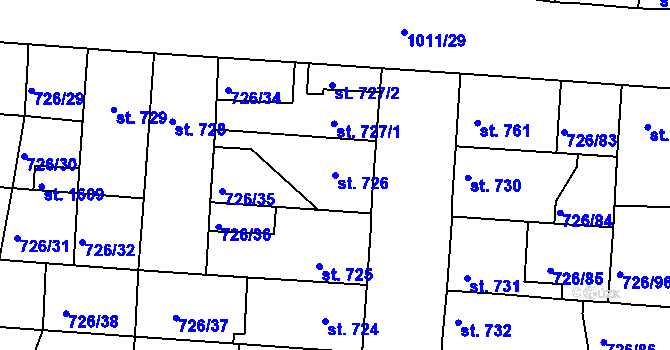 Parcela st. 726 v KÚ Český Brod, Katastrální mapa