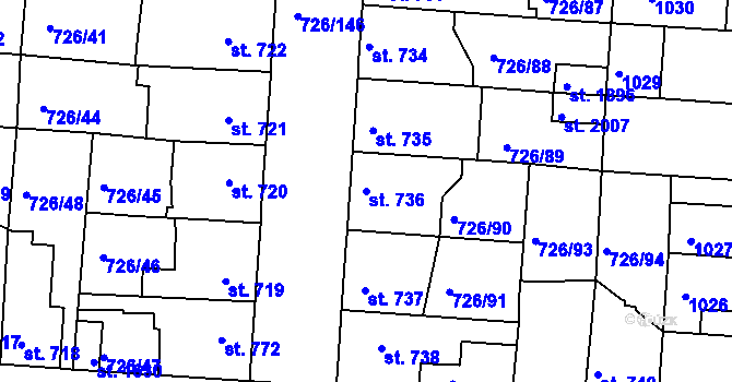 Parcela st. 736 v KÚ Český Brod, Katastrální mapa