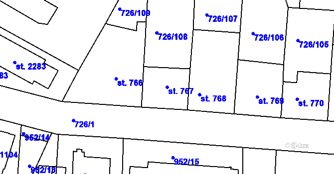 Parcela st. 767 v KÚ Český Brod, Katastrální mapa