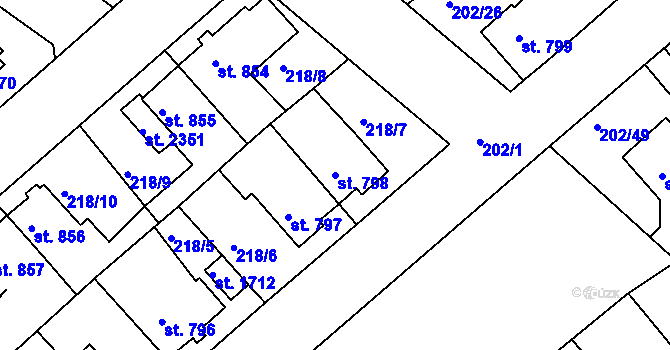 Parcela st. 798 v KÚ Český Brod, Katastrální mapa