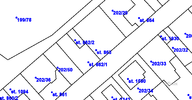 Parcela st. 863 v KÚ Český Brod, Katastrální mapa