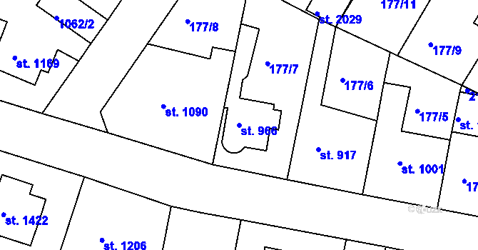 Parcela st. 966 v KÚ Český Brod, Katastrální mapa