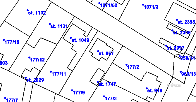 Parcela st. 967 v KÚ Český Brod, Katastrální mapa