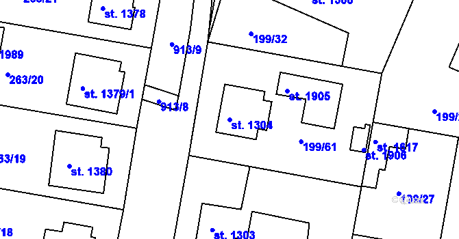 Parcela st. 1304 v KÚ Český Brod, Katastrální mapa