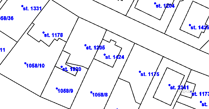 Parcela st. 1424 v KÚ Český Brod, Katastrální mapa