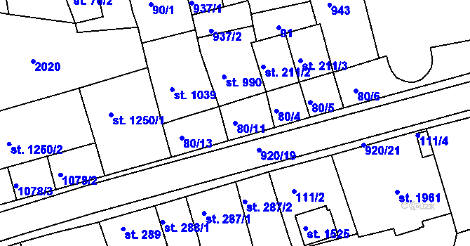 Parcela st. 80/11 v KÚ Český Brod, Katastrální mapa