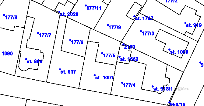 Parcela st. 177/5 v KÚ Český Brod, Katastrální mapa