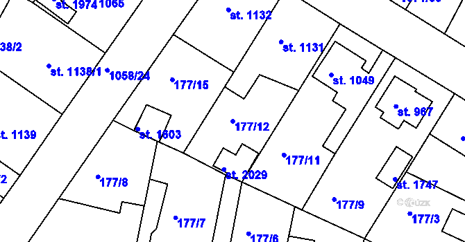 Parcela st. 177/12 v KÚ Český Brod, Katastrální mapa