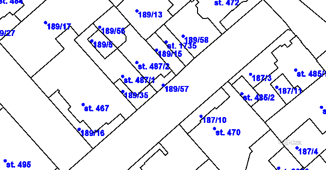 Parcela st. 189/57 v KÚ Český Brod, Katastrální mapa