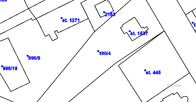 Parcela st. 190/4 v KÚ Český Brod, Katastrální mapa