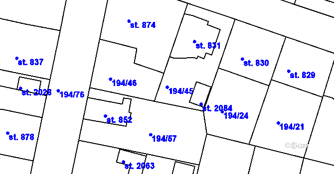 Parcela st. 194/45 v KÚ Český Brod, Katastrální mapa