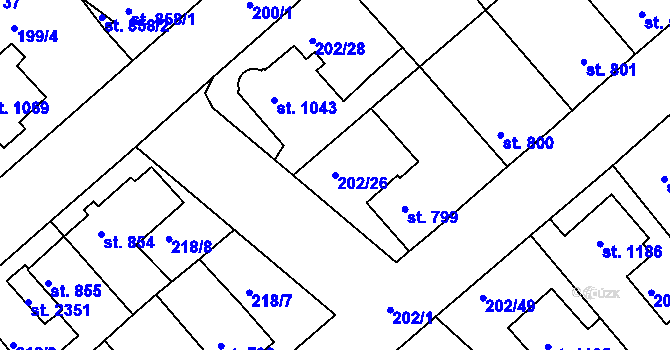 Parcela st. 202/26 v KÚ Český Brod, Katastrální mapa