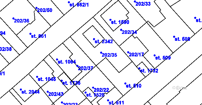 Parcela st. 202/35 v KÚ Český Brod, Katastrální mapa
