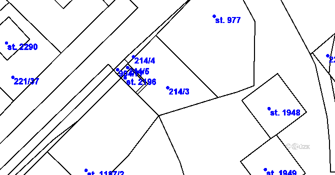 Parcela st. 214/3 v KÚ Český Brod, Katastrální mapa