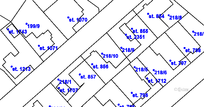 Parcela st. 218/10 v KÚ Český Brod, Katastrální mapa