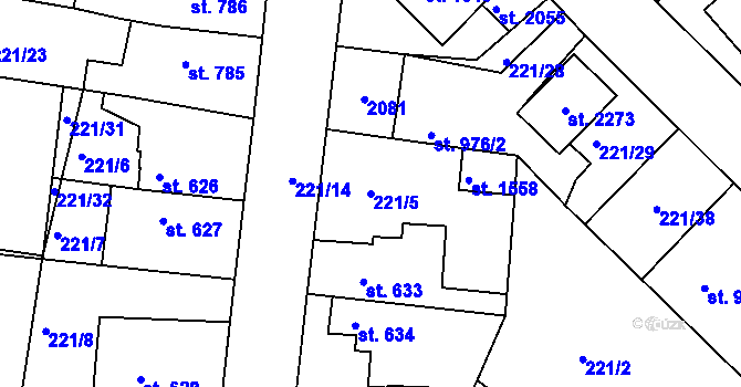 Parcela st. 221/5 v KÚ Český Brod, Katastrální mapa