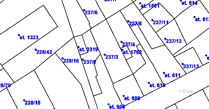 Parcela st. 237/3 v KÚ Český Brod, Katastrální mapa