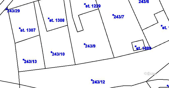 Parcela st. 243/9 v KÚ Český Brod, Katastrální mapa