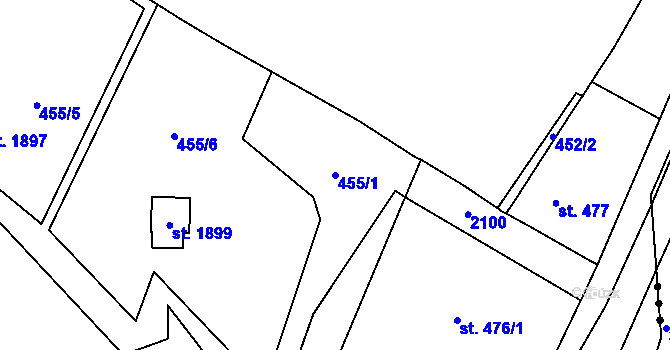 Parcela st. 455/1 v KÚ Český Brod, Katastrální mapa